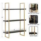 Kate & Laurel All Things Decor Étagère murale en bois et métal Leigh de 20 po x 30 po noire : Style Glamour de Luxe, Rangement suspendu à 3 niveaux