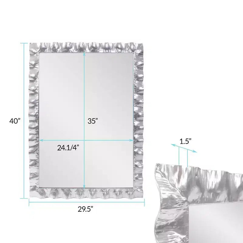 Miroir de courtoisie rectangulaire en métal ondulé La Bailadora 40"x29.5" Argent brillant