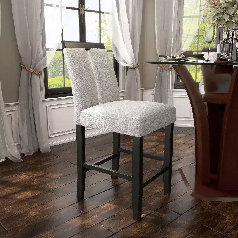 miBasics Lot de 2 tabourets de bar contemporains Northstar en tissu bouclé, hauteur comptoir, blanc/noir : Rembourrés, pieds en bois, garnissage en mousse
