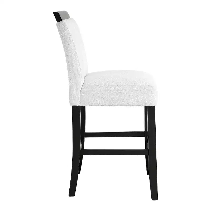 miBasics Lot de 2 tabourets de bar contemporains Northstar en tissu bouclé, hauteur comptoir, blanc/noir : Rembourrés, pieds en bois, garnissage en mousse