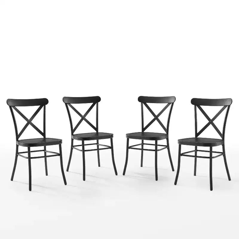Lot de 4 chaises de salle à manger Camille en métal noir mat : Structure en acier, dossier en croix, capacité de 113 kg