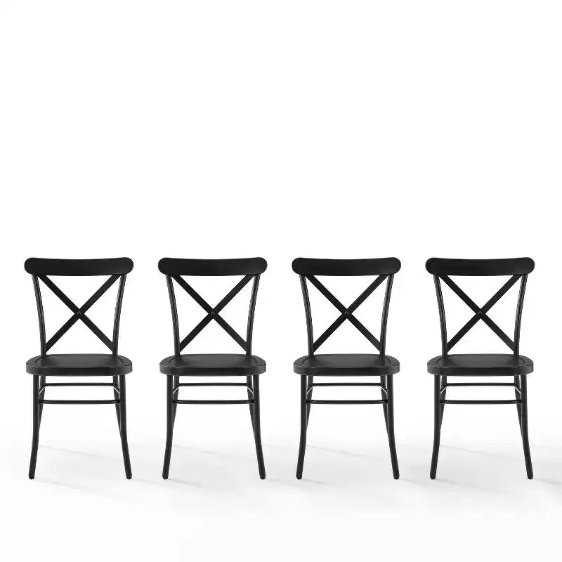 Lot de 4 chaises de salle à manger Camille en métal noir mat : Structure en acier, dossier en croix, capacité de 113 kg