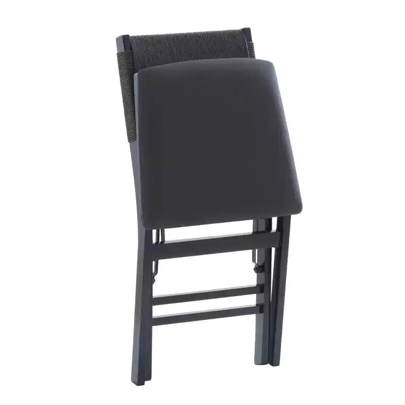 Lot de 2 chaises pliantes modernes du milieu du siècle avec dossier en corde de la Tamise et assise rembourrée noires : Bois d'hévéa, revêtement en polyester, aucun assemblage requis