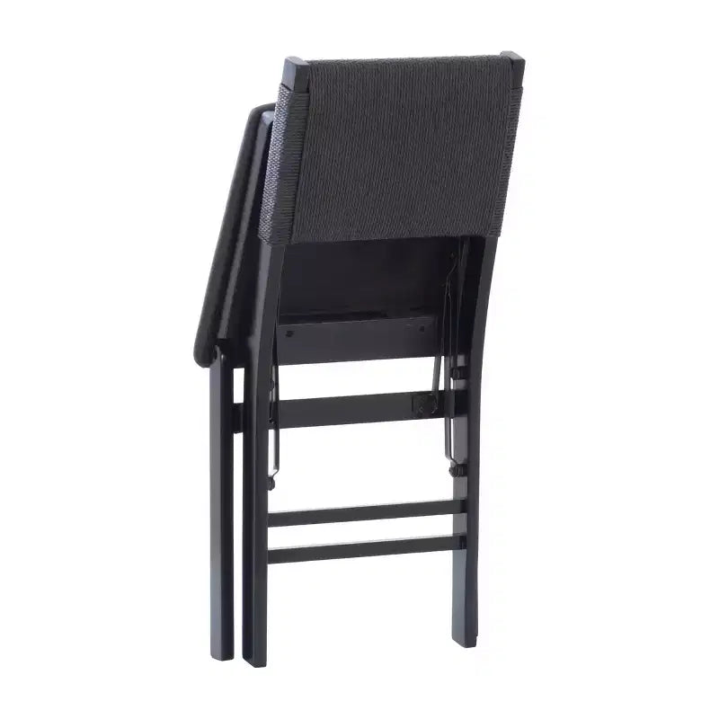 Lot de 2 chaises pliantes modernes du milieu du siècle avec dossier en corde de la Tamise et assise rembourrée noires : Bois d'hévéa, revêtement en polyester, aucun assemblage requis