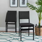 Lot de 2 chaises pliantes modernes du milieu du siècle avec dossier en corde de la Tamise et assise rembourrée noires : Bois d'hévéa, revêtement en polyester, aucun assemblage requis