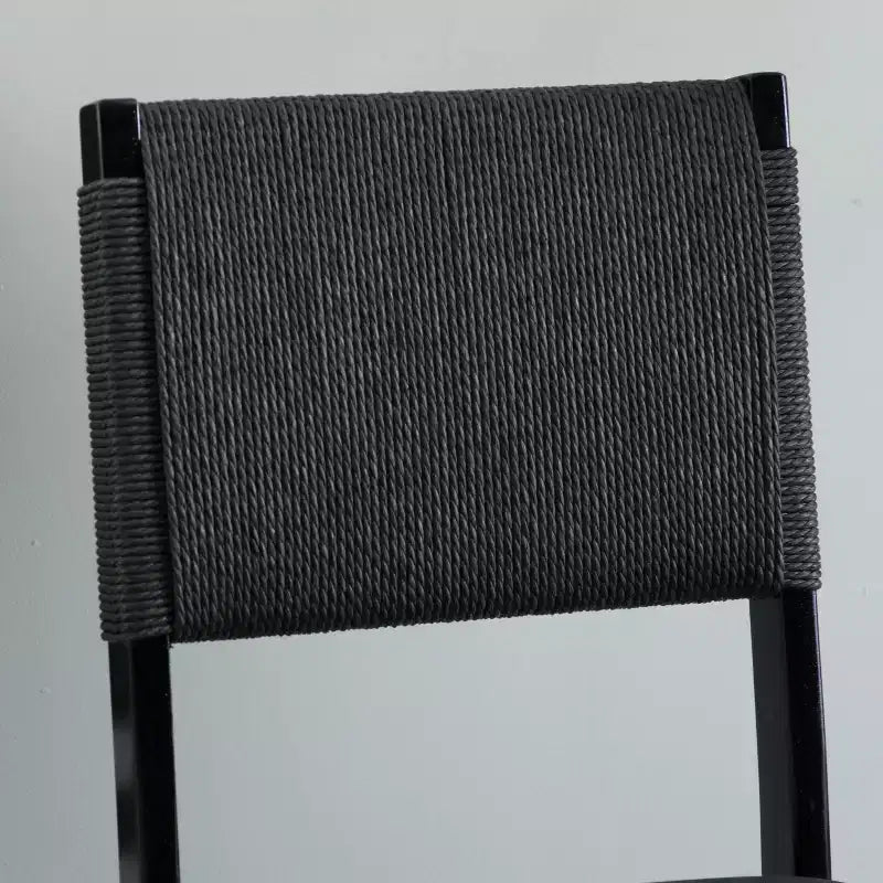 Lot de 2 chaises pliantes modernes du milieu du siècle avec dossier en corde de la Tamise et assise rembourrée noires : Bois d'hévéa, revêtement en polyester, aucun assemblage requis