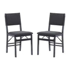 Lot de 2 chaises pliantes modernes du milieu du siècle avec dossier en corde de la Tamise et assise rembourrée noires : Bois d'hévéa, revêtement en polyester, aucun assemblage requis