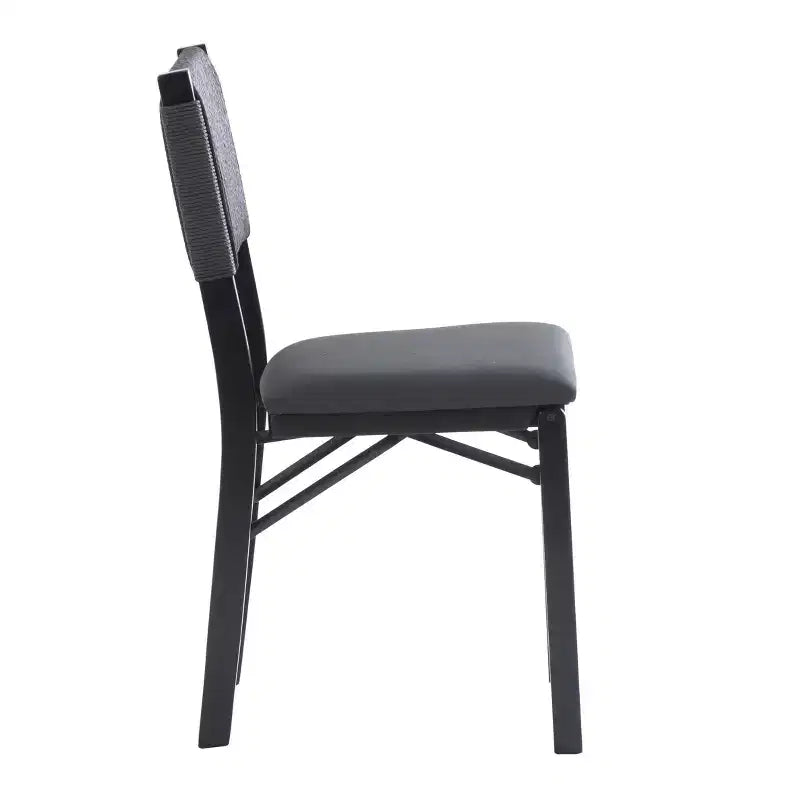 Lot de 2 chaises pliantes modernes du milieu du siècle avec dossier en corde de la Tamise et assise rembourrée noires : Bois d'hévéa, revêtement en polyester, aucun assemblage requis