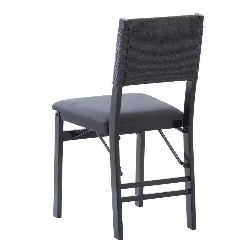 Lot de 2 chaises pliantes modernes du milieu du siècle avec dossier en corde de la Tamise et assise rembourrée noires : Bois d'hévéa, revêtement en polyester, aucun assemblage requis