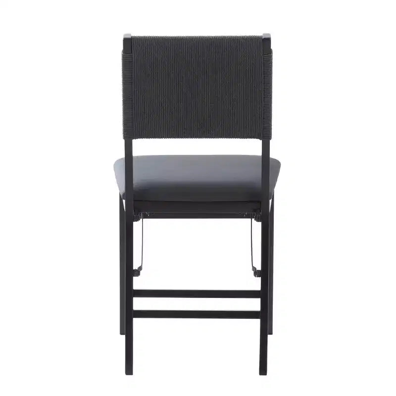 Lot de 2 chaises pliantes modernes du milieu du siècle avec dossier en corde de la Tamise et assise rembourrée noires : Bois d'hévéa, revêtement en polyester, aucun assemblage requis