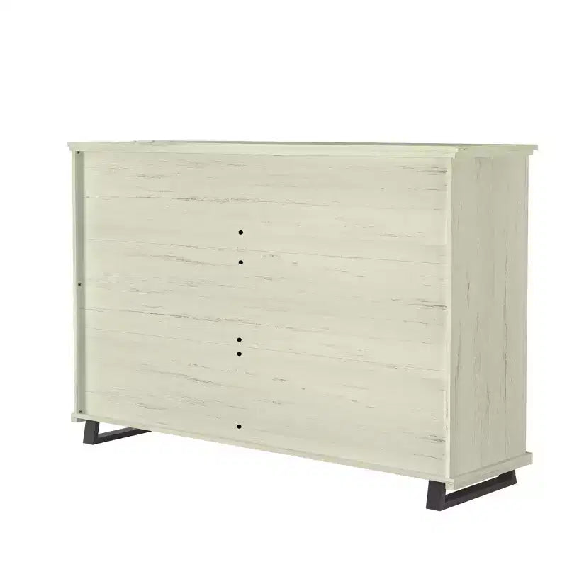 Ensemble commode contemporaine 9 tiroirs et chiffonnier 5 tiroirs 96,5 cm, aspect bois scié blanc cassé : Rangement de chambre avec assemblage adulte requis