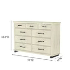 Ensemble commode contemporaine 9 tiroirs et chiffonnier 5 tiroirs 96,5 cm, aspect bois scié blanc cassé : Rangement de chambre avec assemblage adulte requis