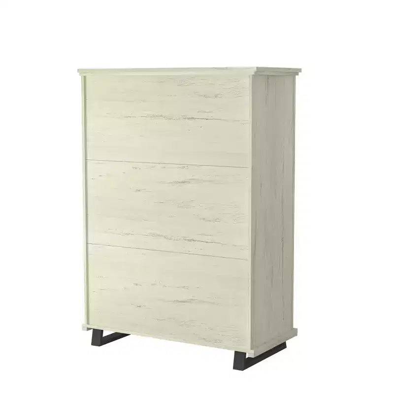 Ensemble commode contemporaine 9 tiroirs et chiffonnier 5 tiroirs 96,5 cm, aspect bois scié blanc cassé : Rangement de chambre avec assemblage adulte requis