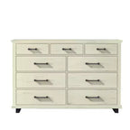 Ensemble commode contemporaine 9 tiroirs et chiffonnier 5 tiroirs 96,5 cm, aspect bois scié blanc cassé : Rangement de chambre avec assemblage adulte requis