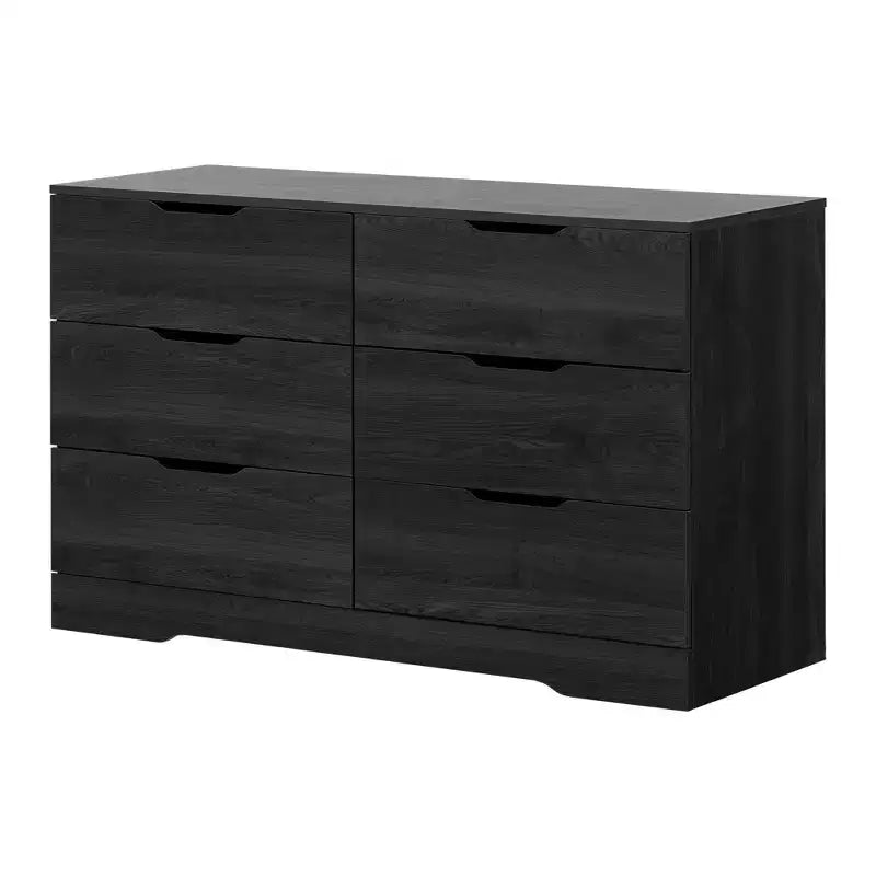 Commode double à 6 tiroirs Fynn en chêne gris : Panneaux de particules stratifiés, garantie de 5 ans, dispositif anti-basculement