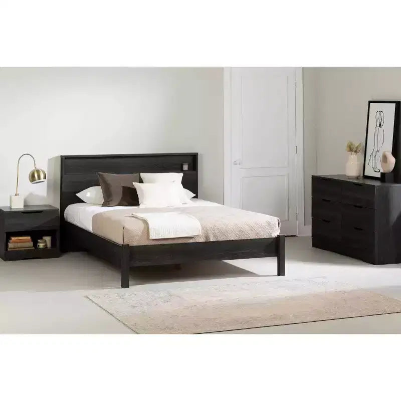 Commode double à 6 tiroirs Fynn en chêne gris : Panneaux de particules stratifiés, garantie de 5 ans, dispositif anti-basculement