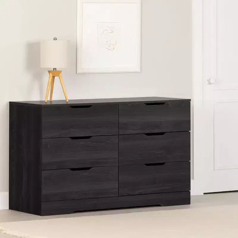 Fynn 6 Drawer Double Dresser Gray Oak: Laminated Particle Board, 5-Year Warranty, Anti-Tip Hardware