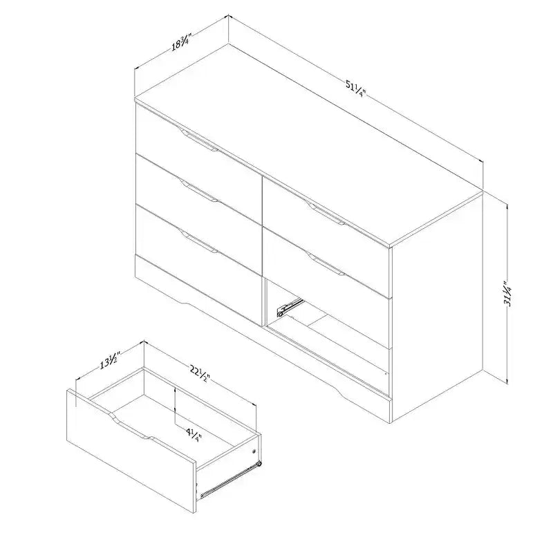 Commode double à 6 tiroirs Fynn en chêne gris : Panneaux de particules stratifiés, garantie de 5 ans, dispositif anti-basculement