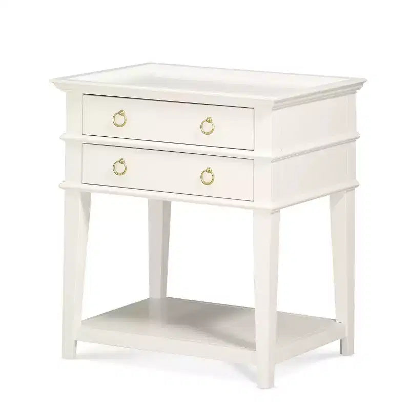 Comfort Pointe Clara Nightstand White: Recessed Top, 2 Drawers, Open Shelf, Painted MDF, Wood Frame