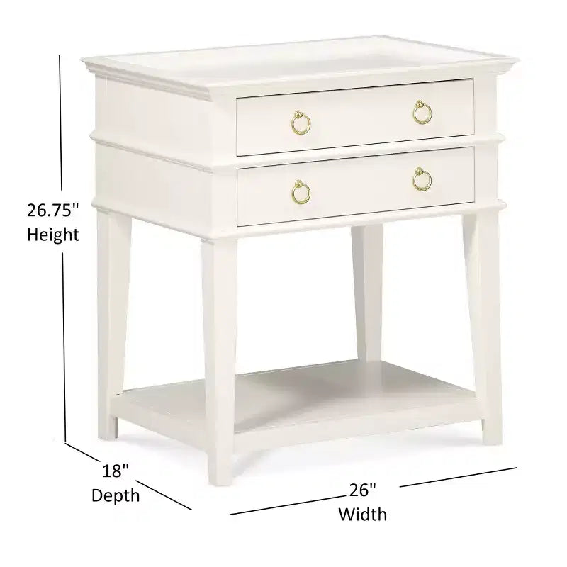 Table de Chevet Clara Blanche : Plateau Encastré, 2 Tiroirs, Étagère Ouverte, MDF Peint, Cadre en Bois