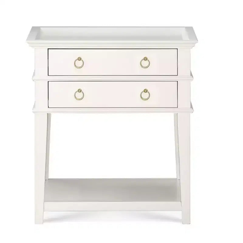 Table de Chevet Clara Blanche : Plateau Encastré, 2 Tiroirs, Étagère Ouverte, MDF Peint, Cadre en Bois