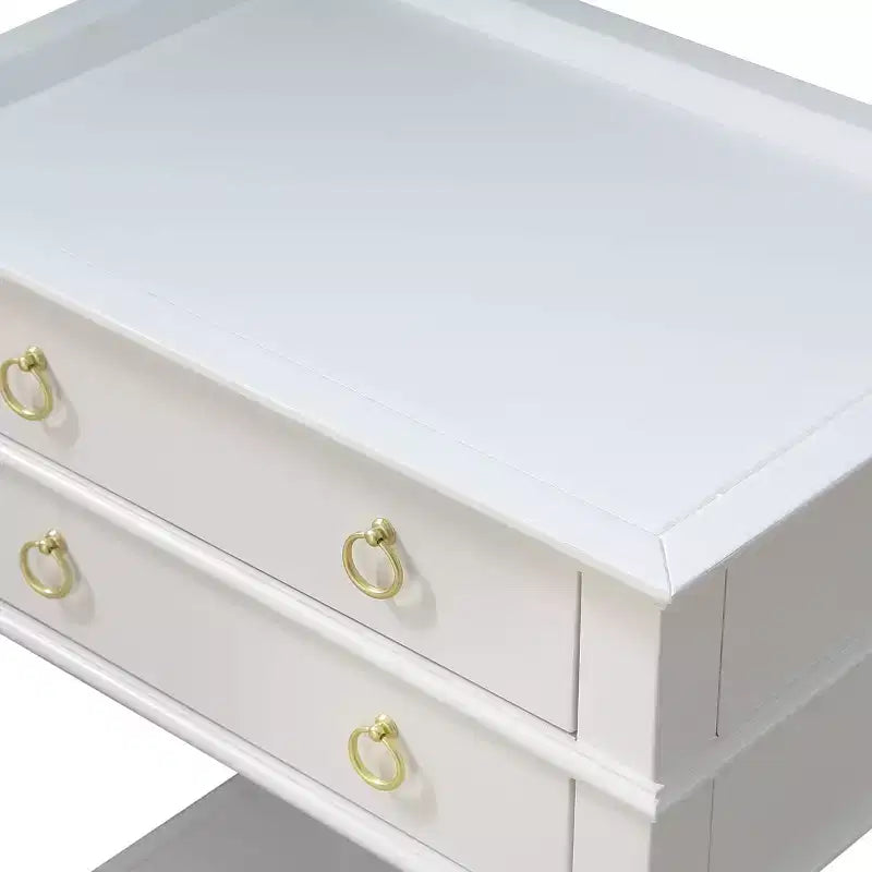 Table de Chevet Clara Blanche : Plateau Encastré, 2 Tiroirs, Étagère Ouverte, MDF Peint, Cadre en Bois