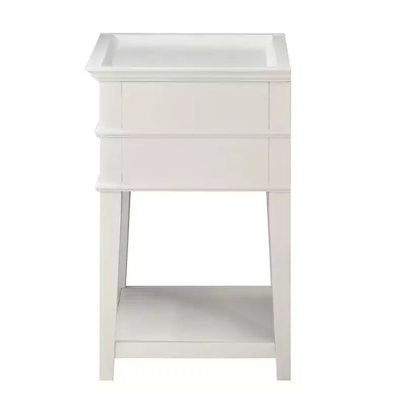 Table de Chevet Clara Blanche : Plateau Encastré, 2 Tiroirs, Étagère Ouverte, MDF Peint, Cadre en Bois