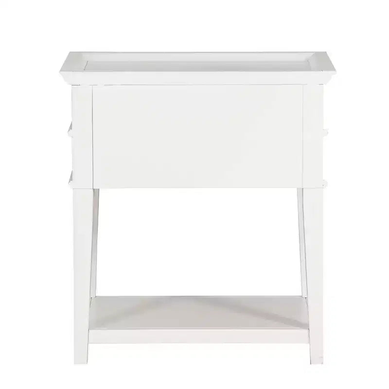 Table de Chevet Clara Blanche : Plateau Encastré, 2 Tiroirs, Étagère Ouverte, MDF Peint, Cadre en Bois