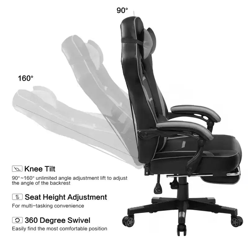 Chaise de jeu avec repose-pieds Chaise de bureau à dossier haut Chaise de bureau grise