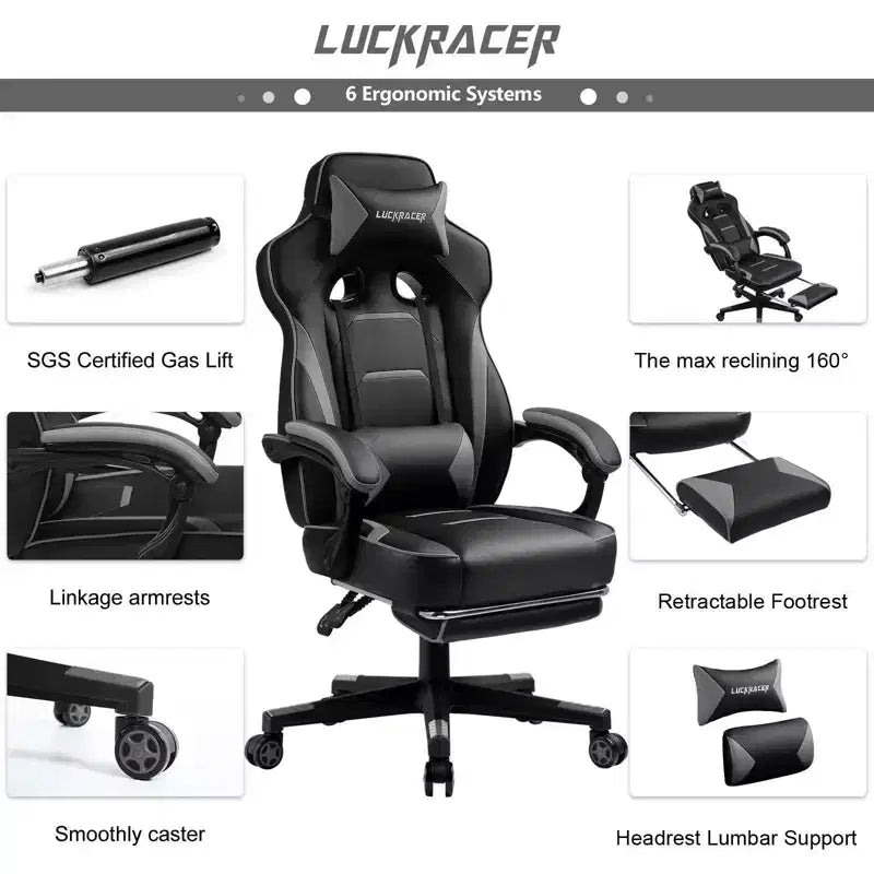 Chaise de jeu avec repose-pieds Chaise de bureau à dossier haut Chaise de bureau grise