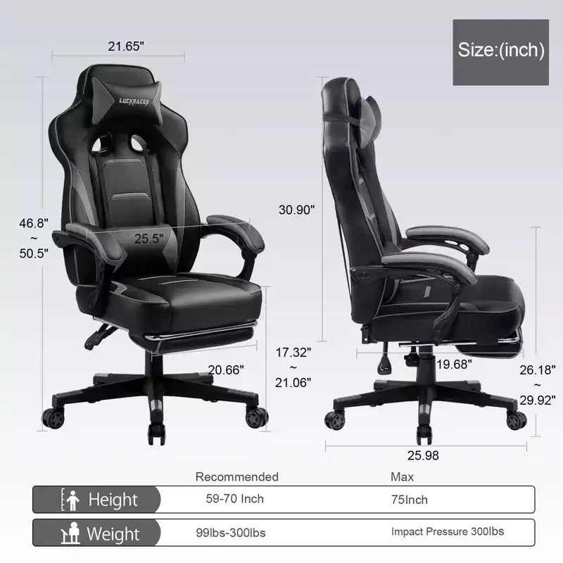 Chaise de jeu avec repose-pieds Chaise de bureau à dossier haut Chaise de bureau grise