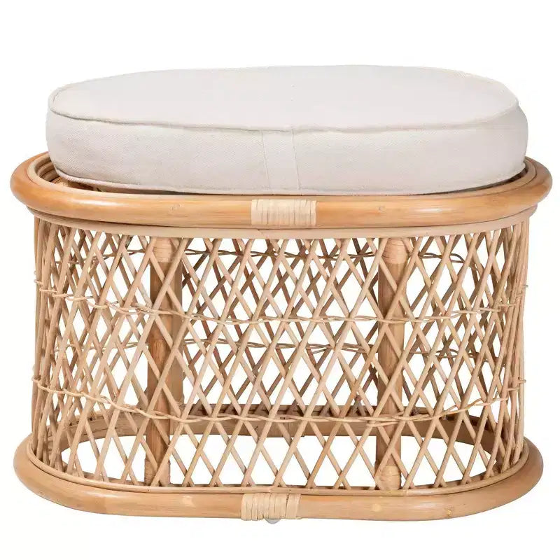 bali & pari Ladonna Ottoman en rotin naturel Repose-pieds Naturel : Banc d'intérieur rembourré, Forme ovale, Aucun assemblage requis