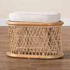 bali & pari Ladonna Ottoman en rotin naturel Repose-pieds Naturel : Banc d'intérieur rembourré, Forme ovale, Aucun assemblage requis