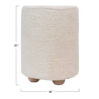 Pouf carré en velours de coton avec passepoil crème : Repose-pieds rembourré, base en pin, capacité de 150 kg