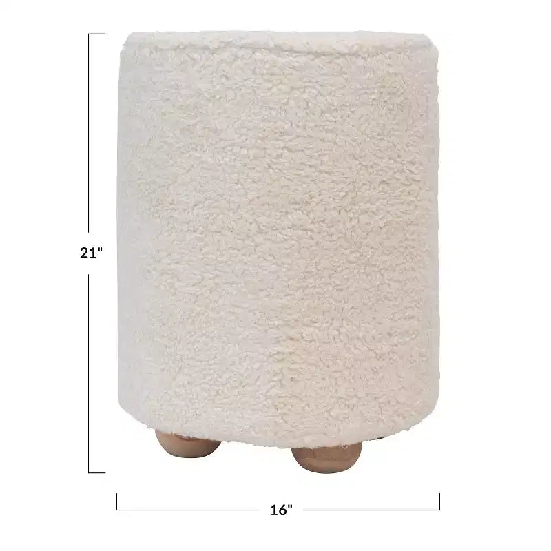 Pouf carré en velours de coton avec passepoil crème : Repose-pieds rembourré, base en pin, capacité de 150 kg
