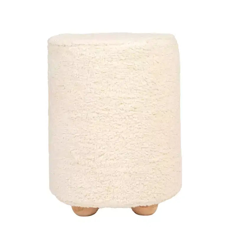 Pouf carré en velours de coton avec passepoil crème : Repose-pieds rembourré, base en pin, capacité de 150 kg