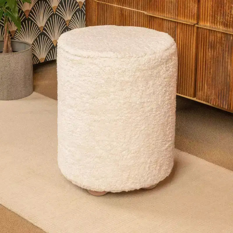Pouf carré en velours de coton avec passepoil crème : Repose-pieds rembourré, base en pin, capacité de 150 kg