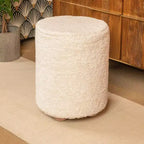 Pouf carré en velours de coton avec passepoil crème : Repose-pieds rembourré, base en pin, capacité de 150 kg