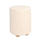 Pouf carré en velours de coton avec passepoil crème : Repose-pieds rembourré, base en pin, capacité de 150 kg