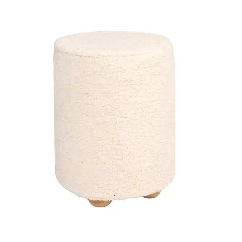 Pouf carré en velours de coton avec passepoil crème : Repose-pieds rembourré, base en pin, capacité de 150 kg