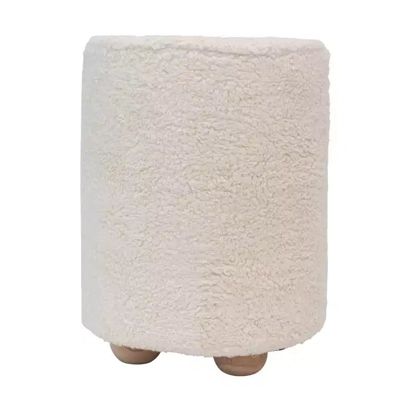 Pouf carré en velours de coton avec passepoil crème : Repose-pieds rembourré, base en pin, capacité de 150 kg