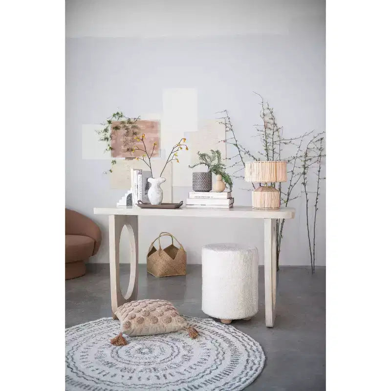 Pouf carré en velours de coton avec passepoil crème : Repose-pieds rembourré, base en pin, capacité de 150 kg
