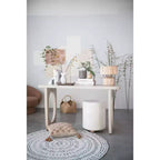 Pouf carré en velours de coton avec passepoil crème : Repose-pieds rembourré, base en pin, capacité de 150 kg