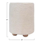 Pouf carré en velours de coton avec passepoil crème : Repose-pieds rembourré, base en pin, capacité de 150 kg