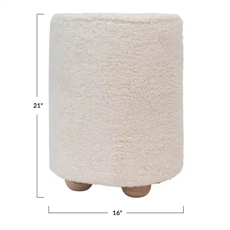 Pouf carré en velours de coton avec passepoil crème : Repose-pieds rembourré, base en pin, capacité de 150 kg
