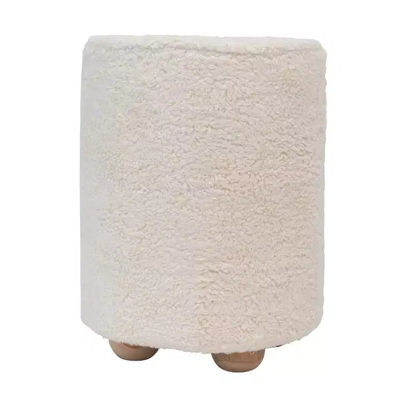 Pouf carré en velours de coton avec passepoil crème : Repose-pieds rembourré, base en pin, capacité de 150 kg