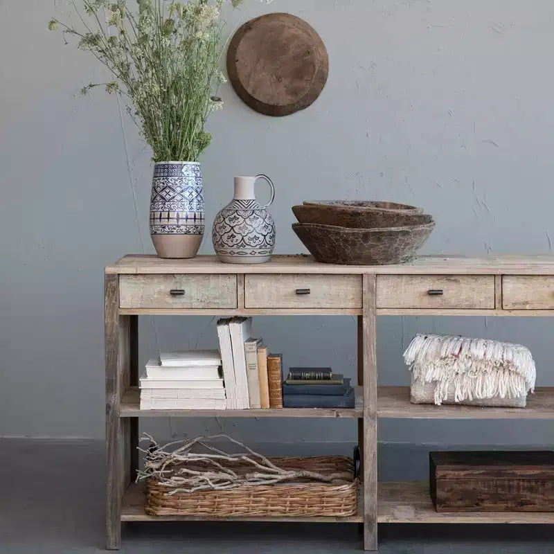 Console en bois naturel : table d'entrée rectangulaire de 60 pouces, aucun assemblage requis