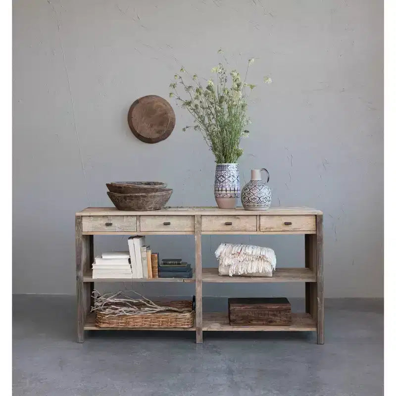 Console en bois naturel : table d'entrée rectangulaire de 60 pouces, aucun assemblage requis