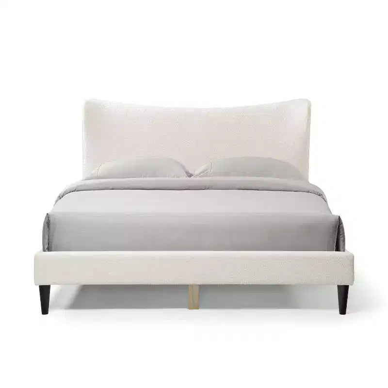 Lit plateforme capitonné en bouclé moderne avec dossier ailé Queen Heartwild blanc, en vente 24h/24 et 7j/7