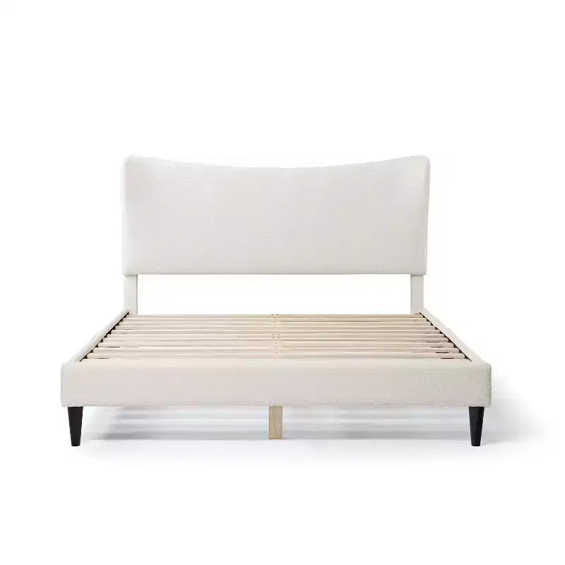 Lit plateforme capitonné en bouclé moderne avec dossier ailé Queen Heartwild blanc, en vente 24h/24 et 7j/7